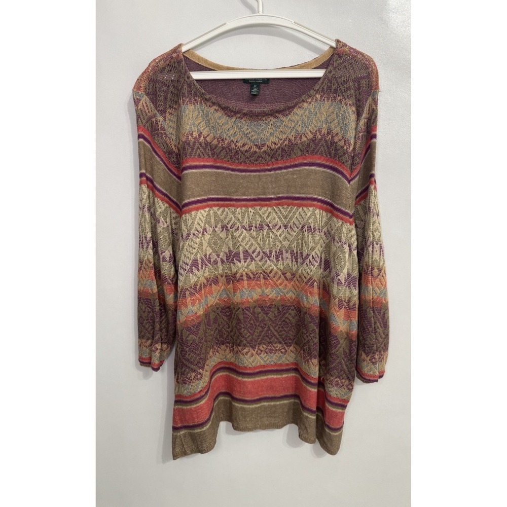Lauren Ralph Lauren 3X Sweater Womens Multicolor Aztec Linen Cotton Southwestern